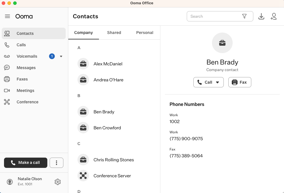 Ooma Desktop App Screenshot