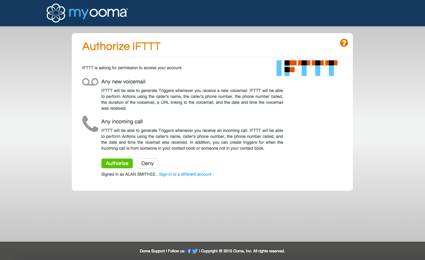 authorize IFTTT